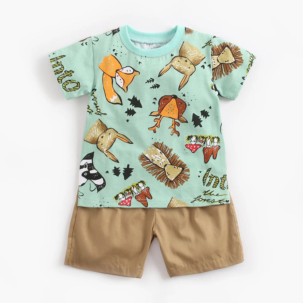 Sanlutoz Cartoon Boys Clothing Sets Summer Short Sleeve Cotton Baby Tops + Baby Shorts 2Pcs Casual