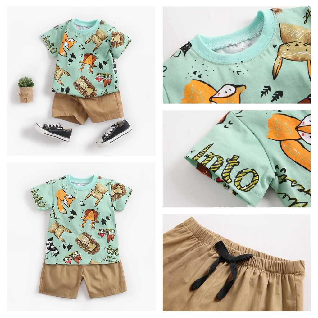 Sanlutoz Cartoon Boys Clothing Sets Summer Short Sleeve Cotton Baby Tops + Baby Shorts 2Pcs Casual