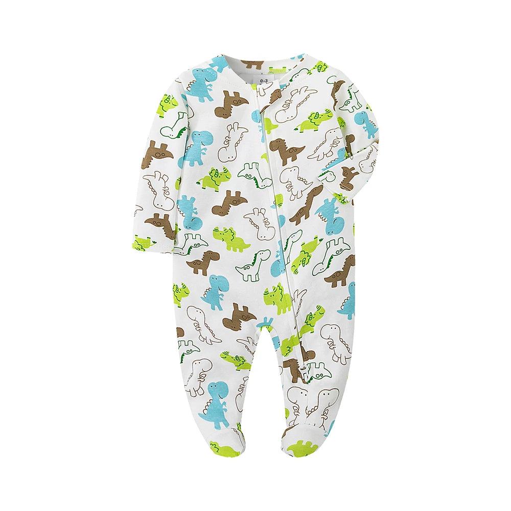 Newborn Footed Pajamas Zipper Girl and Boy Romper Long Sleeve Jumpsuit Cotton Solid White Fashion 0-12 Months Baby Clothes ﻿