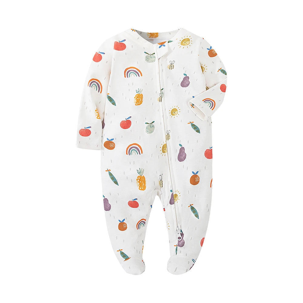 Newborn Footed Pajamas Zipper Girl and Boy Romper Long Sleeve Jumpsuit Cotton Solid White Fashion 0-12 Months Baby Clothes ﻿