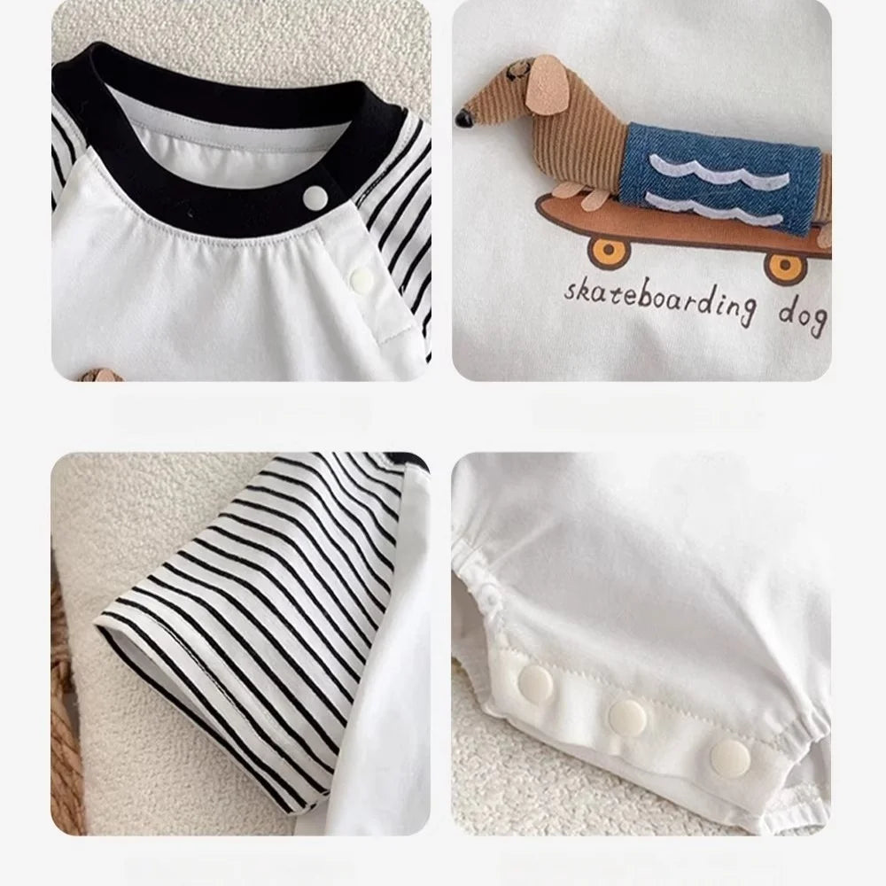 New Summer Newborn Baby Cotton Bodysuit Striped Short Sleeves Onesie 0-2Y Infant Cartoon Baby Boys Girls Jumpsuit