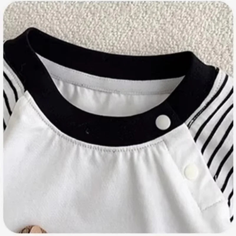 New Summer Newborn Baby Cotton Bodysuit Striped Short Sleeves Onesie 0-2Y Infant Cartoon Baby Boys Girls Jumpsuit