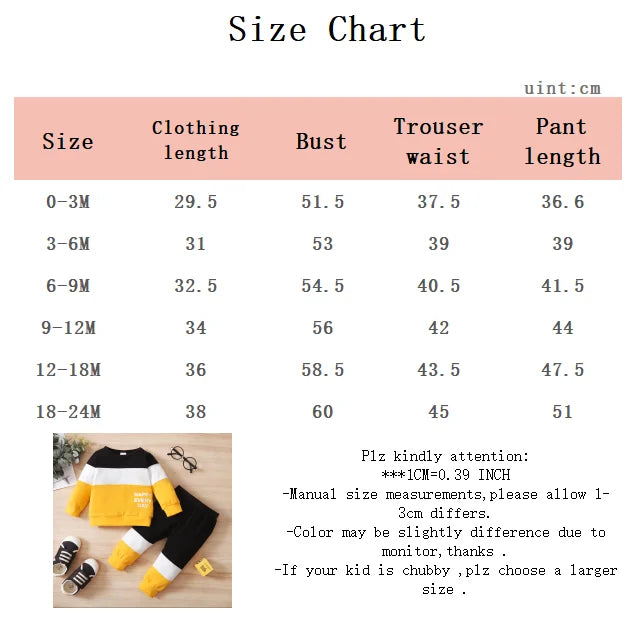 Male Baby Set Round Neck Color blocked Long Sleeve+Pants 2pcs/Set 0-24 Months Male Baby Autumn Sports Style Set