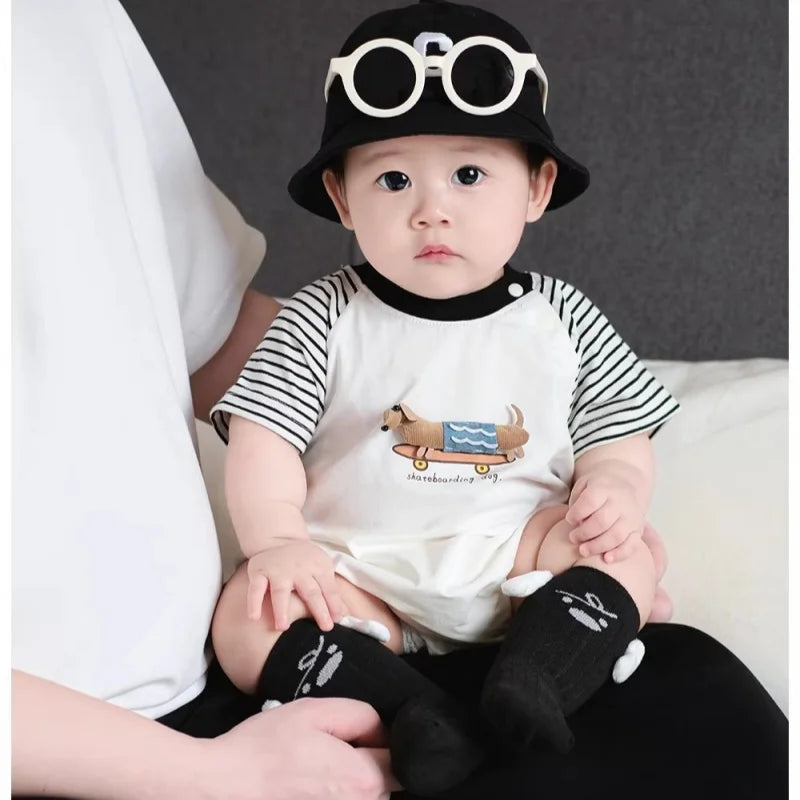 New Summer Newborn Baby Cotton Bodysuit Striped Short Sleeves Onesie 0-2Y Infant Cartoon Baby Boys Girls Jumpsuit