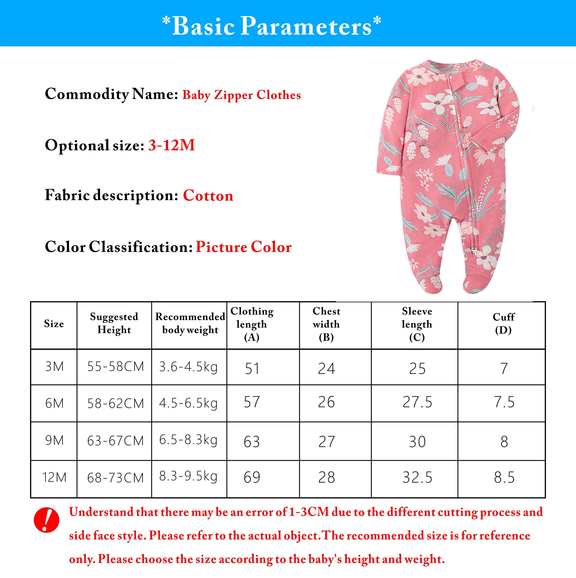 Newborn Footed Pajamas Zipper Girl and Boy Romper Long Sleeve Jumpsuit Cotton Solid White Fashion 0-12 Months Baby Clothes ﻿