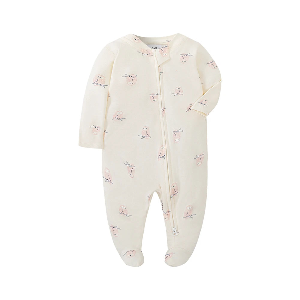 Newborn Footed Pajamas Zipper Girl and Boy Romper Long Sleeve Jumpsuit Cotton Solid White Fashion 0-12 Months Baby Clothes ﻿