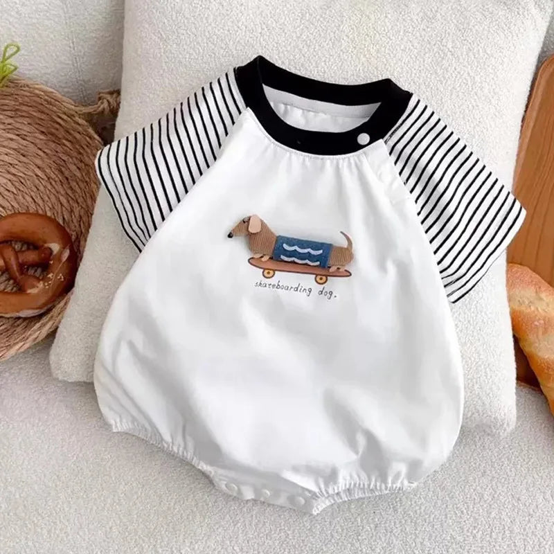 New Summer Newborn Baby Cotton Bodysuit Striped Short Sleeves Onesie 0-2Y Infant Cartoon Baby Boys Girls Jumpsuit