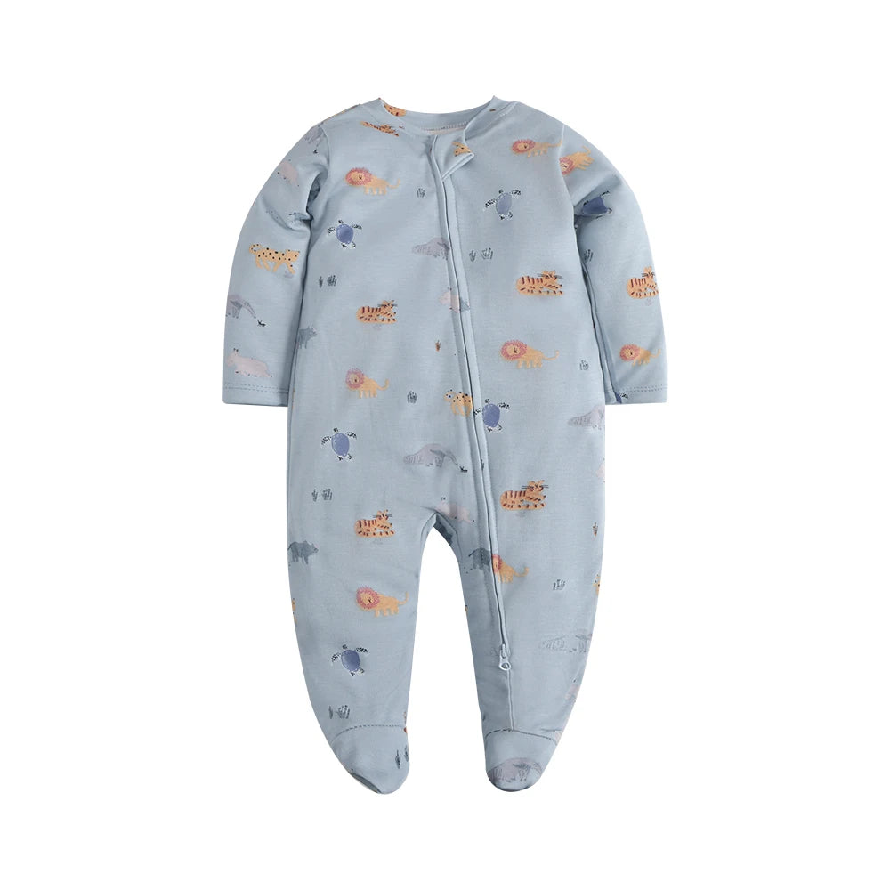 Newborn Footed Pajamas Zipper Girl and Boy Romper Long Sleeve Jumpsuit Cotton Solid White Fashion 0-12 Months Baby Clothes ﻿