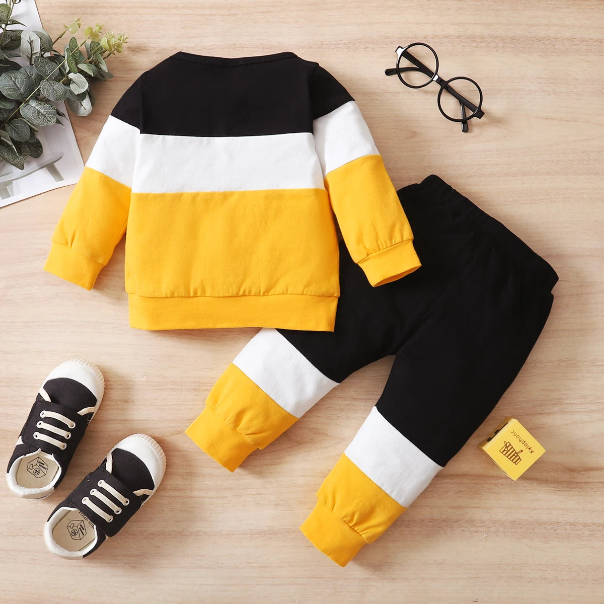 Male Baby Set Round Neck Color blocked Long Sleeve+Pants 2pcs/Set 0-24 Months Male Baby Autumn Sports Style Set